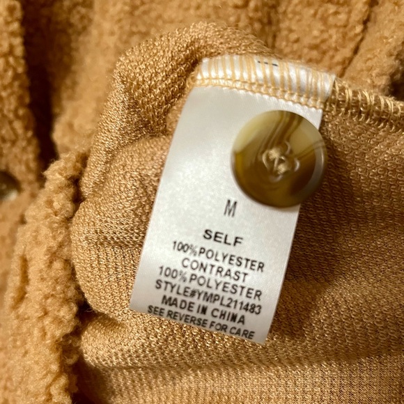 Pink Lily Brown & Tan Teddy Bear Sherpa Button Up Shacket - Picture 5 of 8